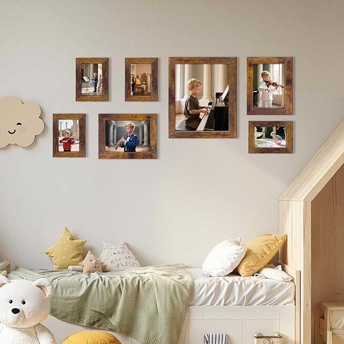 PETAFLOP Gallery Wall Frame Set 7 Pack Distressed Picture Frame Set, One 8x10, Two 5x7, Four 4x6 Picture Frames