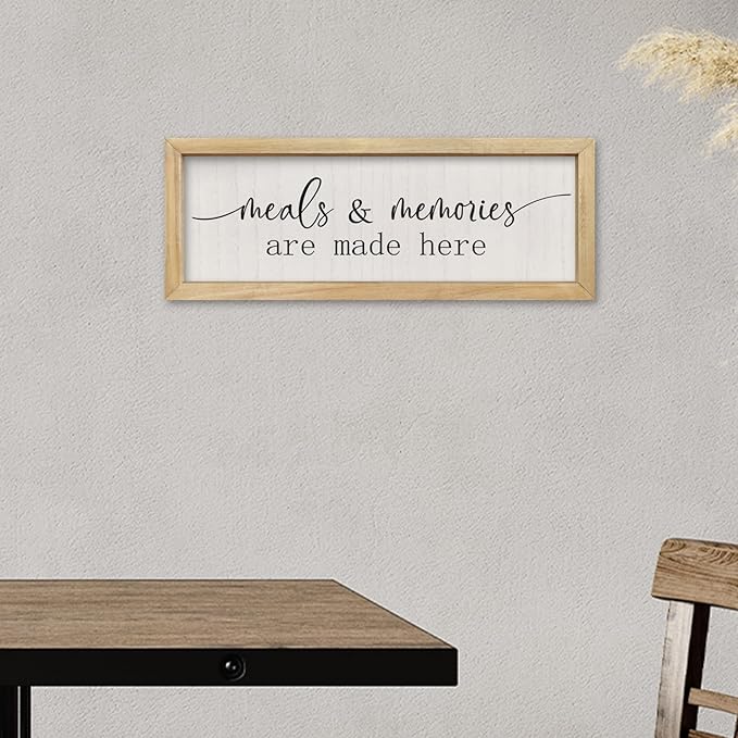 comurdyo Meals and Memories Are Made Here Sign Wall Decor 16"×6" for Dining Room Kitchen Wooden Framed Hanging Wall Art (Wood)
