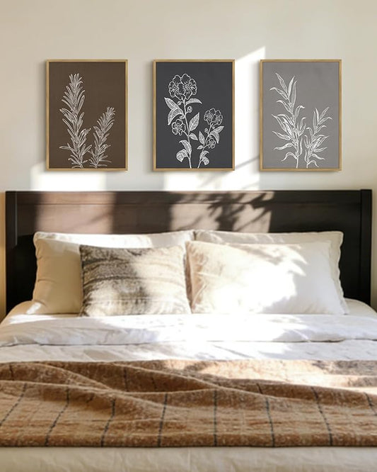 Drsoum Botanical Boho Vintage Flower Wall Art Framed Retro Floral Prints Wildflower Neutral Rustic Bohemain Artwork Kitchen Living Room Ready to Hang 11x14in Natural Framed