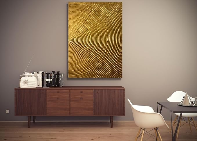 Slyart Handmade Modern Abstract Painting 3D Heavy Texture Canvas Wall Art 28x40 Inches Minimalism Gold Artwork Large Vertical Painting on Canvas for Living Room Bedroom Wall Decor