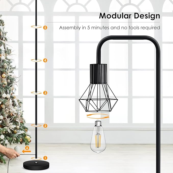 BoostArea Floor Lamp, Industrial Floor Lamp, Office Standing Lamp, E26 Socket, On/Off Footswitch, Whole Metal, Modern Small Simple Stand Up Lamp for Bedroom Living Room, Vintage, Mid Century