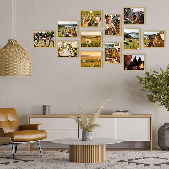 Hoikwo 14 Packs 8.5x11 Gold Multi Plastic Picture Frames Set with Plastic Cover, Certificate Frames for Document Diploma Award, Light Weight Bulk 8.5 by 11 Frames Pack for Wall Hanging and Table