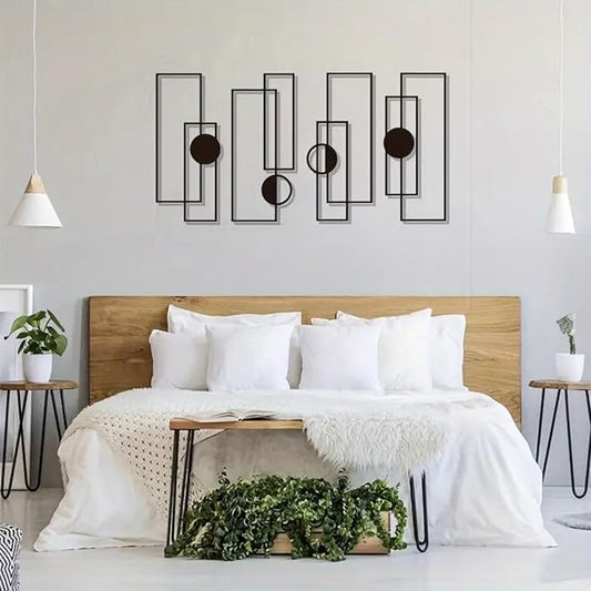 DUOOLN 4Pcs Abstract Metal Wall Art Decor,Black Modern Geometric Hanging Sign, Minimalist Single Line Art Wall Décor Sculptures, Living Room Bedroom Bathroom Office Farmhouse Decoration-15.7 * 6.89in