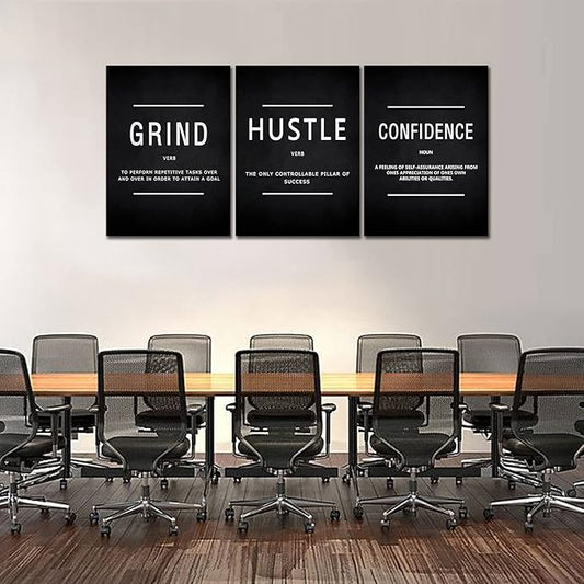 KAWAHONE Motivational Success Canvas Wall Art, Grind Hustle Confidence Wall Decor Framed Inspirational Entrepreneurs Painting Prints Quotes Poster for Office Workplace Ready to Hang