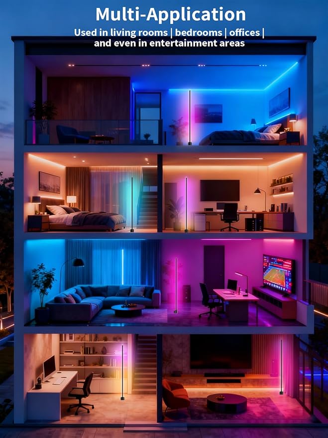 Tyute Corner Floor Lamp, RGB LED Lamp with Smart App and Remote Control Color Changing, Music Sync Ambience Lighting, Mood Lighting with 16 Million Colors for Bedroom Living Room Gaming Room