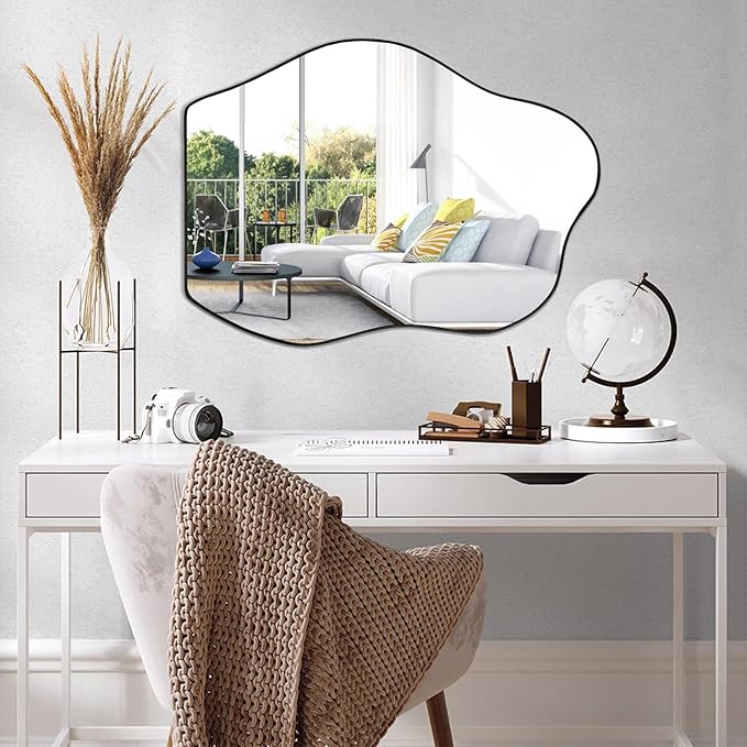 POZINO Irregular Mirror, 32"x24"Asymmetrical Mirror, Morden Odd Shape Mirrors, Abstract Frameless Wall Mirrors for Bathroom Living Room Bedroom Entryway Home Decor