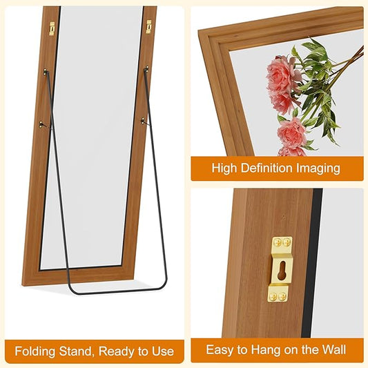 ZHUNFA Full Length Mirror,71x32 Inch Full Length Mirror Wall Mounted,Vertical Hanging,Leaning Standing for Bedroom,Living Room,Rectangular Wooden Frame,Walnut Color.