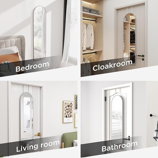 SCWF-GZ 47x14 Mirror Full Length Back Door Hanging or Wall Mounted Aluminum Metal Frame Arch Mirrors for Entryway Bedroom Bathroom Dressing Living Room 47 14 inch Silver