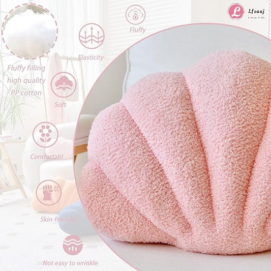 Lfsaaj Pink Seashell Throw Pillows, Shell Shaped Throw Pillows, 18 Inch Soft Home Decorative Pillow Plush Cushion for Bed Couch Living Sofa Room Decor Accent Throw Pillow (Pink 18Inch)