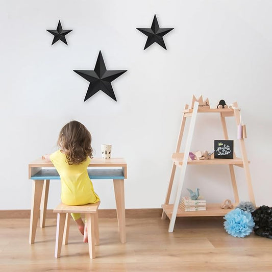 JoyEvy 6" 9”12"(3pieces Black Barn Star Wall Decor,Metal Stars Rustic Vintage Western Country Farmhouse Home Indoor or Outdoor Wall Decoration,Texas Stars for House Art Décor