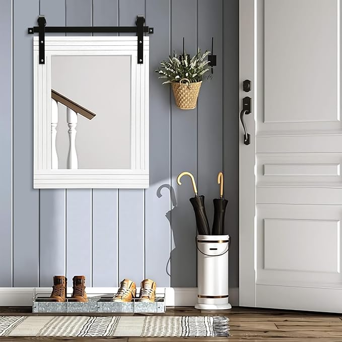AAZZKANG White Wood Framed Mirror Rectangle Farmhouse Wall Mirrors Decor for Bathroom Bedroom Living Room Entryway Large 26"x18"
