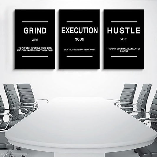 Framed Canvas Wall Art Success Quote, Office Wall Art, Black Large Poster, Positive Motivational Set of 3 Prints, Execute Failure Definition, Inspirational Print (B-3pcs,20x30inchx3pcs)