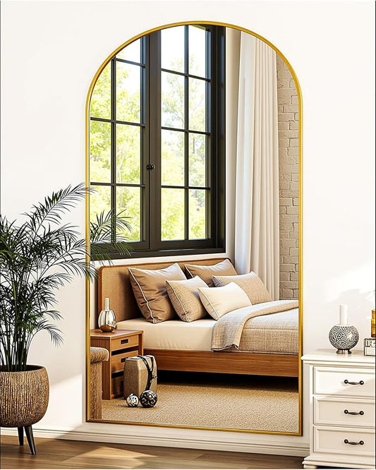 Suidia Full Length Mirror, 78"x38" Floor Standing Mirror Freestanding, Full Body Mirrors with Stand for Bedroom, Hanging Mounted for Living Room Cloakroom, Gold, Arched Style