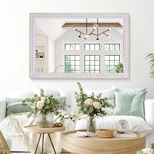 35x23 Inch Rustic Farmhouse Rectangle Mirror for Bathroom Over Sink, Wooden Boho Decorative Mirrors for Wall, Entryway, Living Room, Bedroom (Vertical/Horizontal)