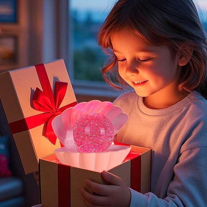 LKUA Shell Pearl Beach Themed Night Light, RGB 8 Colors Changing Mood Shell Pearl Lamps, Bedside LED Clamshell Portable Night Lights for Bar (Large White Shell)