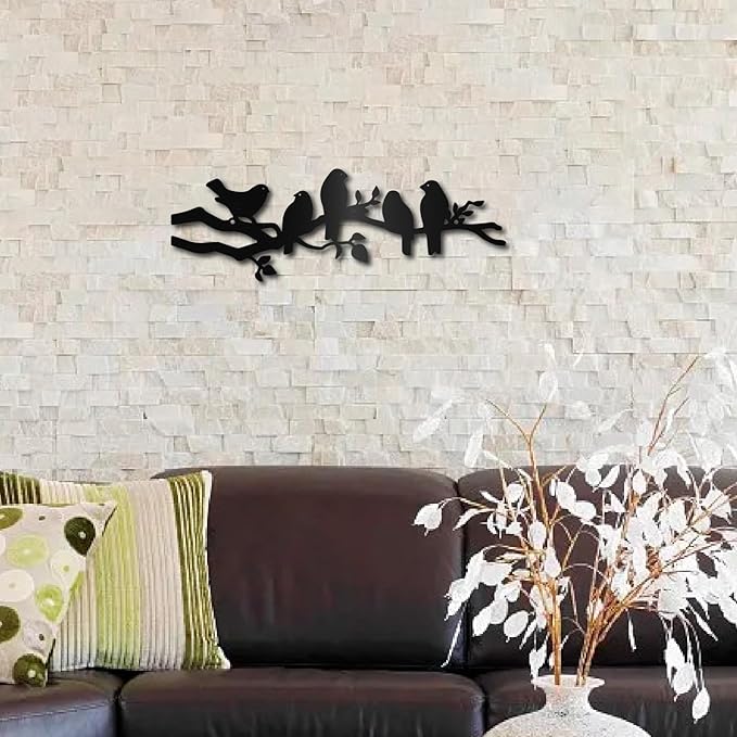 CREATCABIN Bird Metal Wall Decor Birds on Vine Olive Branch Wall Art Rustic Wall Sculpture Black Bird Hanging Home Decor Sign Ornament for Home Garden Living Room Bedroom Indoor Outdoor 15.7 x 5.3Inch