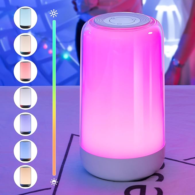 Touch Night Light Rechargeable LED Mood Lamp 7 RGB Color Ambience Lighting for Bedroom Bathroom Nursery Home, Dimmable & Portable Table Lamp for Adults/Kids