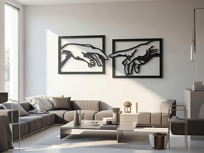 VAILLA The creation of Adam Wall Art, Set of 2 Wooden Wall Arr, Michelangelo Hand of God and Adam Wall Decoration, 3D Large Modern Decor, Textured Sculptures , Wood Ornament Ideal for Living Room, Bedroom and Office