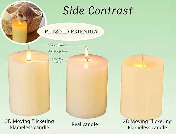Flameless Taper Candles Flickering with Remote and Timer, 3D Moving Flame Taper Candle Battery Operated to 400 Hours, 9 Inch Window Candles, (Sage Green)