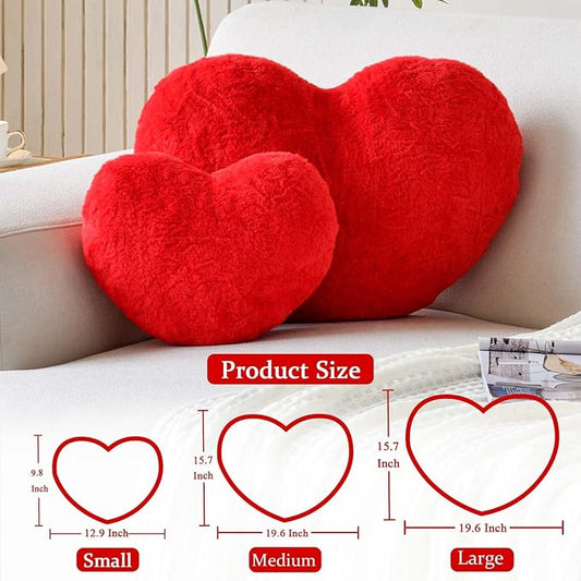 XVTRU Red Heart Pillows, Cute Heart Decorative Pillow, Heart Shaped Throw Pillows for Bed, Faux Rabbit Fur Plush Hoom Decor Pillow Cushion for Chair Sofa Living Room (Mini 12.9" x 9.8")