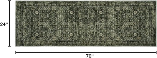 Morebes 2x6 Vintage Washable Dark Green Kitchen Runner Rug Non Slip, Boho Runners for Hallways, Non Shedding Soft Indoor Floor Throw Carpet for Laundry Living Room Bathroom Bedroom