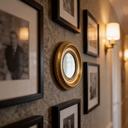 Golden Mini Vintage Mirror with Exquisite Relief Elegant Wall Decor for Bedroom Dresser Table Compact Resin Retro Design (Gold Round 02, 4.7 X4.7)