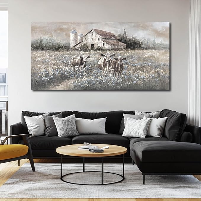 LEVERUP Funny Animal Wall Art Floral Canvas Artwork Spring Pictures Home Decor for Living Room Dining Room Rustic Farmhouse Decoration 29×58 Inch