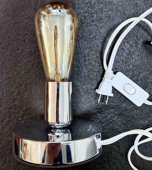 Edison Desk Lamp, Vintage Table Lamp Base, E26 E27 Industrial Retro Loft Light with Plug in Cord On/Off Switch, Bedside Lamp Holder, Home/Office/College Dorm Lighting Decor, Silver (No Bulb)