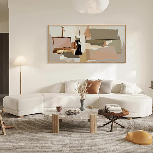Abstract Neutral Brushstroke Framed Canvas Wall Art Set,Minimalist Beige Toned Color Blend Wall Decor,Modern Color Block Geometric Artwork for Living Room,Bedroom-20 x40
