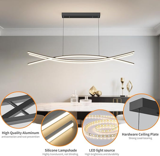 Modern Ceiling Chandelier Light, 39IN Pendant Light Fixtures with Remote Control 3000k-6500K Adjustable Color Temperature, Aluminum Island Lighting Lamp for Dining Room, Living Room, Island