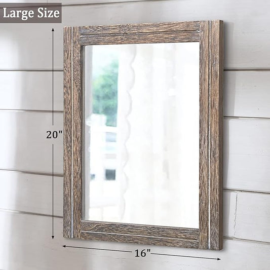 AAZZKANG Mirror with Wood Framed Rectangle Rustic Wall Mirrors Decor Large 20"x16" for Bedroom Bathroom Living Room Entryway