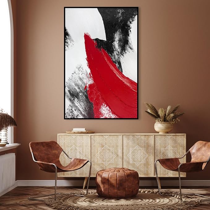 YPY Red Abstract Canvas Wall Art: Large Black and White Pictures Modern Minimalist Paintings Print Poster for Living Room Bedroom Bathroom Office Home Wall Decor 24"x36"
