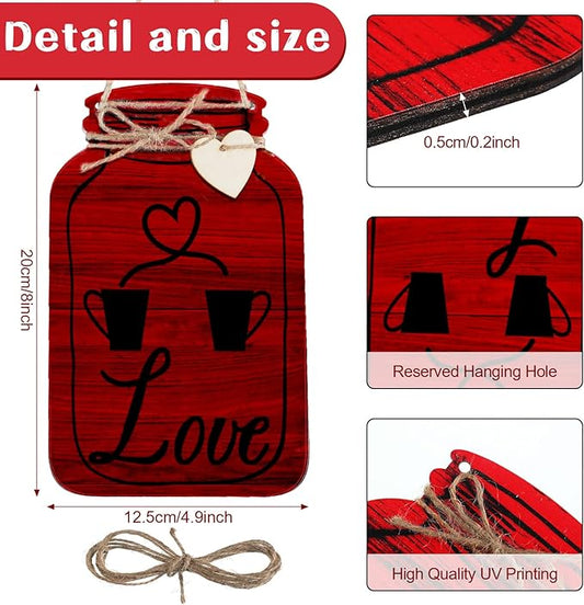 Yalikop 4 Pcs Wooden Kitchen Wall Decor Mason Jar Shaped Eat Drink Enjoy Love Hanging Sign Rustic Home Decor for Farmhouse Dining Room, 8 x 5 Inch(Retro Style,White, Brick Red, Light Brown, Black)