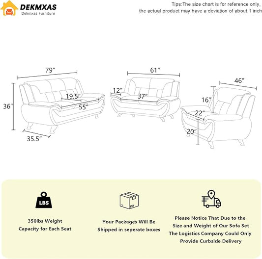 Living Room Furniture Sets, 2PCS Red Faux Leather Sofa and Chair for Living Room, Sofa Couches for Office, Bedroom, Apartment