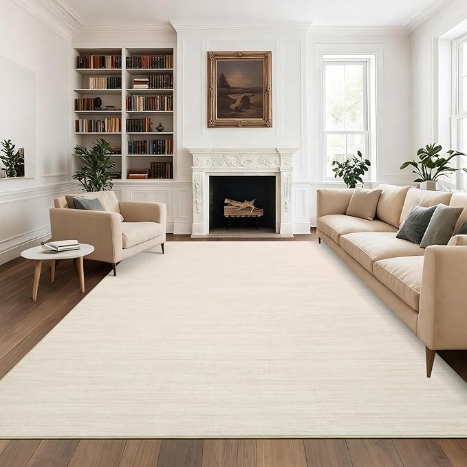 5x7 Washable Rugs Non Slip Minimalist Area Rug for Bedroom Soft Low Pile Solid Color Large Bedroom Throw Carpet Stain Resistant Classic Neutral Area Rug Plain Boho Rugs for Kitchen Nursery, Ivory