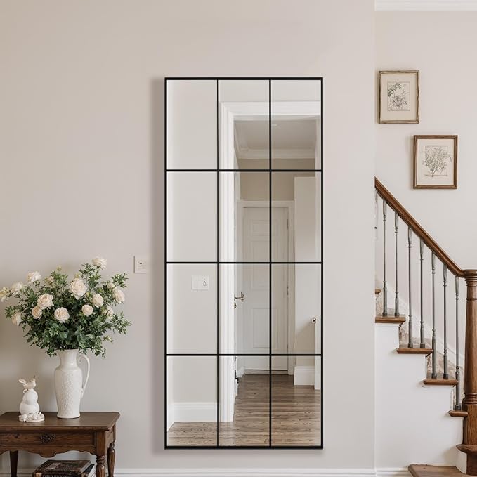 Anpark Windowpane Mirror Full Length 65"x24" Art Pane Wall Mirror Farmhouse Decorative Leaning Hanging Wall Mounted for Bedroom Living Room Entrance
