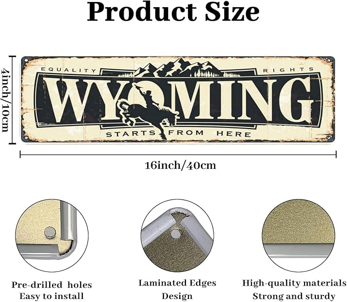 Wyoming Sign, America State Name Vintage Metal Tin Sign, Wall Decor for Office/Home/Classroom - Decor Gift Ideas for Women Men Friends 4x16 Inches
