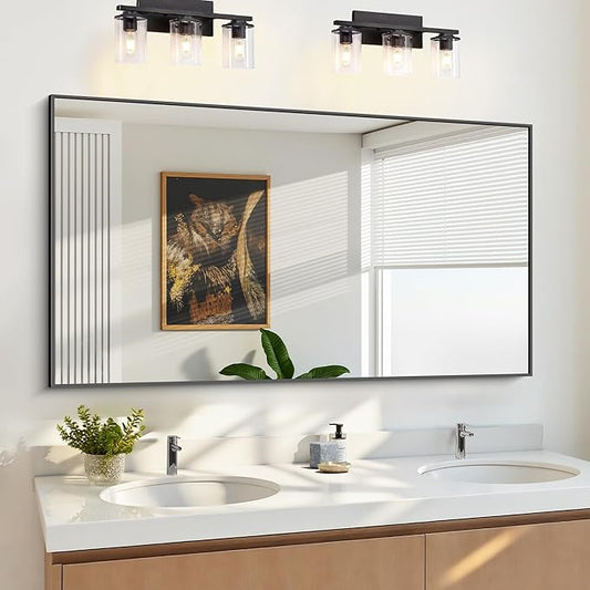 KOCUUY Bathroom Mirror, 30x55 Inch Large Black Mirrors for Wall, Rectangle Long Vanity Mirror with Aluminum Frame Modern Home Decor for Bathroom, Living Room, Entryway, Hang Horizontal/Vertical