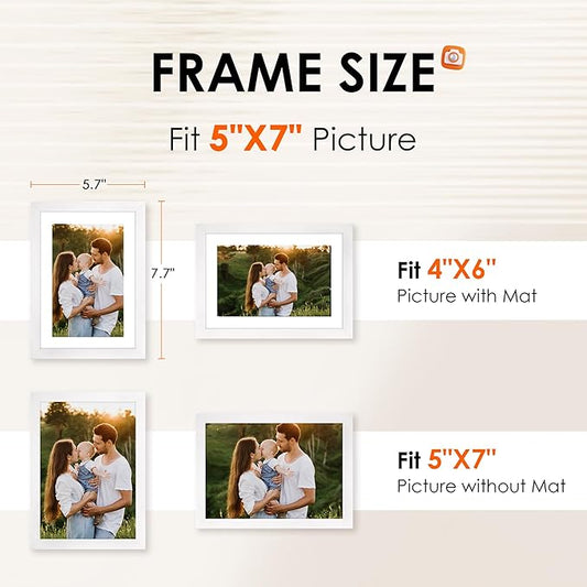 FIXSMITH 5x7 Picture Frame Set of 2, Photo Frame with HD Plexiglass, Display Pictures 4x6 with Mat or 5x7 Without Mat, White Picture Frames Collage for Tabletop or Wall Display
