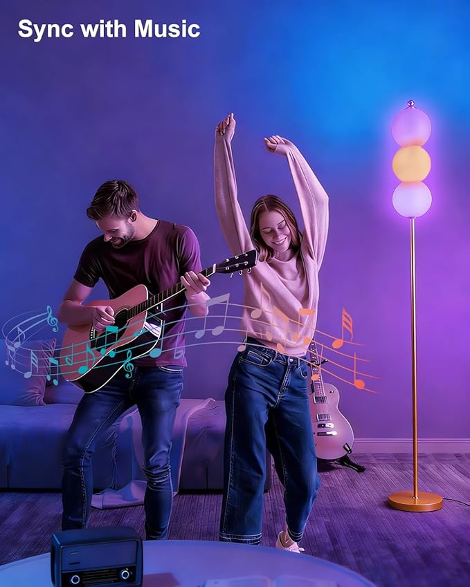 Lightdot RGB Floor Lamp with Touch Control, Dimmable Globe Modern Standing Lamp, RGB&3000K Color Changing LED Floor Lamp Ambient Lighting, Yellow Tall Lamp for Living Room Bedroom Gaming Corner Decor