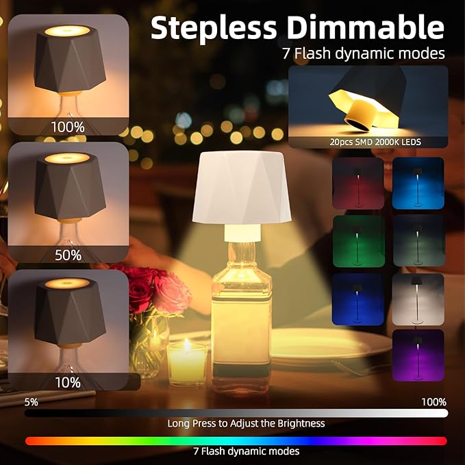 Modern 2-in-1 Table Lamp & Bottle Lamp, Pleated Metal Shade Touch Control Lamp | Adjustable Height, Warm Light & RGB, Stepless Dimming, Anti-Tip Design,Triangle,Beige