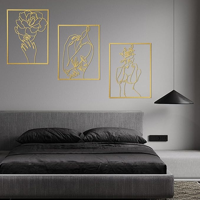 GOKURVG Wall Decor 3pcs Wall Art Modern Wall Sculpture Wall Decor for Living Room Wall Art Decor Abstract Wall Decor Decorative Wall Hanging Decor for Indoor Wall Décor Gold