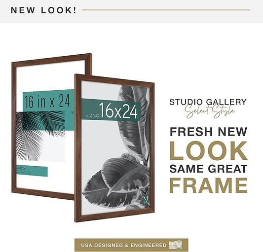 MCS Studio Gallery 16x24 Poster Frame Walnut Woodgrain Engineered Wood, Vertical & Horizontal Wall Hanging Large Picture Frame for Photos, Posters & Art Prints (1-Pack)