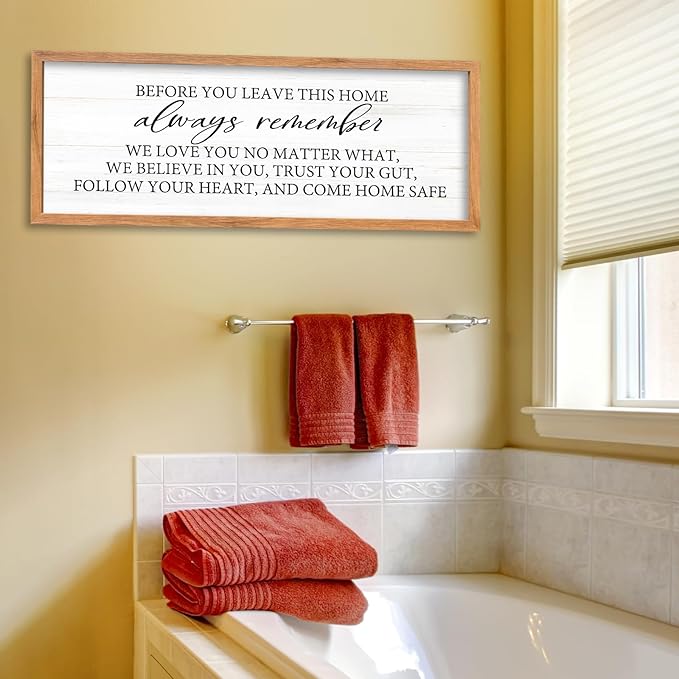 AuraPeak Before You Leave This Home Sign for We Love You Inspirational Quotes Laundry Room Living Room Wall Decor Family Entryway kitchen Wall Hanging Art (40"×15" Wood)