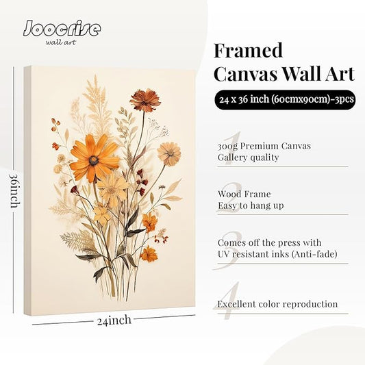 Botanical Floral Wall Art Set of 3 Vintage Wildflower Canvas Wall Decor Watercolor Rustic Farmhouse Wall Art Aesthetic Botanical Pictures Vintage Floral Prints for Bedroom 24x36 Inch Ready to Hang
