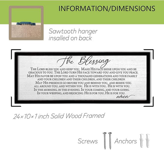 TQianJiang Christian Inspirational Quote Wall Art The Blessing May The Lord Bless You Sign Scripture Print 24"×10" Bible Verse Positive Sayings for Living Room Bedroom Wood Wall Hanging (Black)