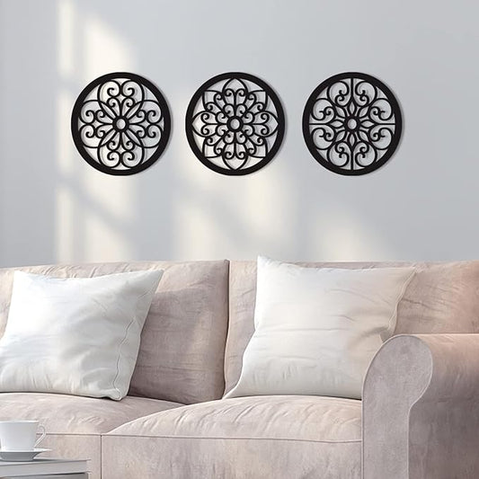 Bnesi 3 Pieces Thickened Rustic Wood Wall Decor,Farmhouse Circle Wall Decor Modern Kitchen Art Circular Living Room Dining Room Hallway Decoration for Walls(Modern style)
