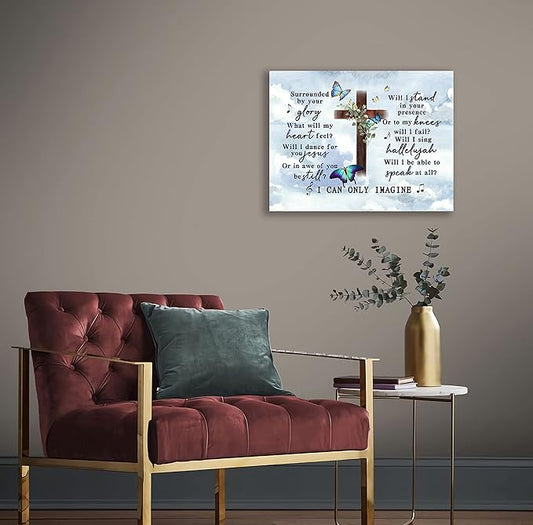 I Can Only Imagine the Cross Butterfly of Godd, Canvas Christian Faith Wall Art,Farmhouse,Church, Home Wall Decor,Tabletop/Hanging(29x38cm) Framed