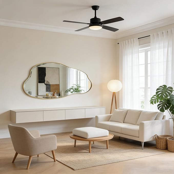 POZINO Large Irregular Beveled Mirror, 53.5"x27" Asymmetrical Aesthetic Mirror with Metal Frame, Cloud Shaped Mirrors for Living Room Bathroom Bedroom Hallway Entryway, Horizontal or Vertical Hanging
