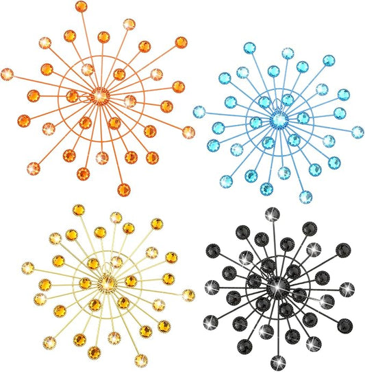 Blulu 4 Pcs Metal Wall Decor Bling Crystal Wall Art Cast Iron Rhinestones Sunburst Decor Starburst Art Hanging Diamond Accents Home Decorative for Living Room Bedroom Entryway (Mid Century)